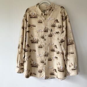 Vtg 90s Woolrich Duck Hunting Dog Flannel Button Down Men’s XXL Lab Tan Brown